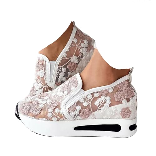 VBEDKDEB Sneaker Damen Weiß Sommer Leicht Weich Weisse Sneakers Schwarz Lässige Flache Schuhe Modische Atmungsaktiv Turnschuhe Trachtenschuhe Brautschuhe mit Spitze Bestickt (37) von VBEDKDEB