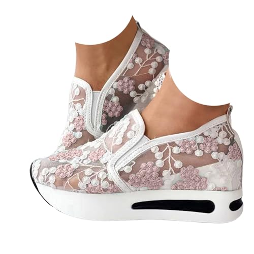 VBEDKDEB Sneaker Damen Weiß Sommer Leicht Weich Weisse Sneakers Schwarz Lässige Flache Schuhe Modische Atmungsaktiv Turnschuhe Trachtenschuhe Brautschuhe mit Spitze Bestickt (37.5) von VBEDKDEB