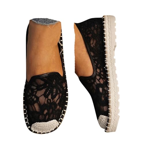 VBEDKDEB Sneaker Damen Weiß Sommer Leicht Weich Weisse Sneakers Schwarz Lässige Flache Schuhe Modische Atmungsaktiv Turnschuhe Trachtenschuhe Brautschuhe mit Spitze Bestickt (38.5) von VBEDKDEB