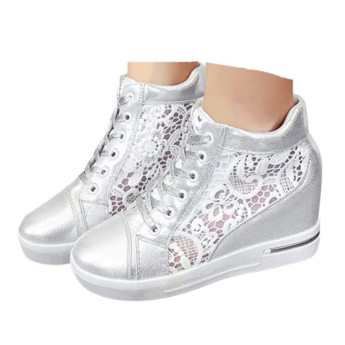 VBEDKDEB Sneaker Damen Weiß Sommer Leicht Weich Weisse Sneakers Schwarz Lässige Flache Schuhe Modische Atmungsaktiv Turnschuhe Trachtenschuhe Brautschuhe mit Spitze Bestickt (38.5) von VBEDKDEB