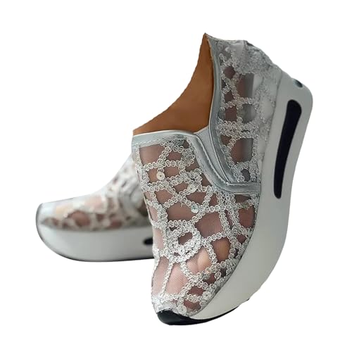 VBEDKDEB Sneaker Damen Weiß Sommer Leicht Weich Weisse Sneakers Schwarz Lässige Flache Schuhe Modische Atmungsaktiv Turnschuhe Trachtenschuhe Brautschuhe mit Spitze Bestickt (39) von VBEDKDEB