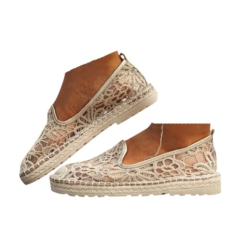 VBEDKDEB Sneaker Damen Weiß Sommer Leicht Weich Weisse Sneakers Schwarz Lässige Flache Schuhe Modische Atmungsaktiv Turnschuhe Trachtenschuhe Brautschuhe mit Spitze Bestickt (X-3-Khaki, 39) von VBEDKDEB