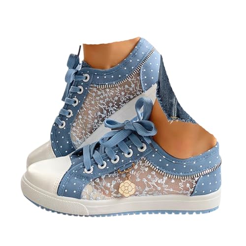 VBEDKDEB Sneaker Damen Weiß Sommer Leicht Weich Weisse Sneakers Schwarz Lässige Flache Schuhe Modische Atmungsaktiv Turnschuhe Trachtenschuhe Brautschuhe mit Spitze Bestickt (X-6-SB, 37.5) von VBEDKDEB