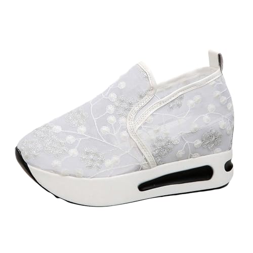 Trachtenschuhe Damen Braut Sneaker Atmungsaktive Spitzen Trachten Dirndl Schuhe Freizeitschuhe Tracht Elegante Brautschuhe Leinenschuhe Sommer Leichte Stoffschuhe Stoffsneaker (X-12-White, 36) von VBEDKDEB
