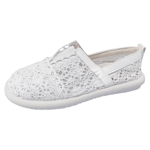 Trachtenschuhe Damen Braut Sneaker Atmungsaktive Spitzen Trachten Dirndl Schuhe Freizeitschuhe Tracht Elegante Brautschuhe Leinenschuhe Sommer Leichte Stoffschuhe Stoffsneaker (X-2-White, 37) von VBEDKDEB