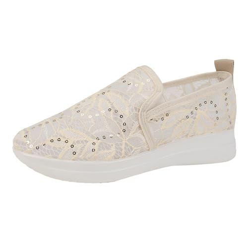 Trachtenschuhe Damen Braut Sneaker Atmungsaktive Spitzen Trachten Dirndl Schuhe Freizeitschuhe Tracht Elegante Brautschuhe Leinenschuhe Sommer Leichte Stoffschuhe Stoffsneaker (X-4-White, 38.5) von VBEDKDEB