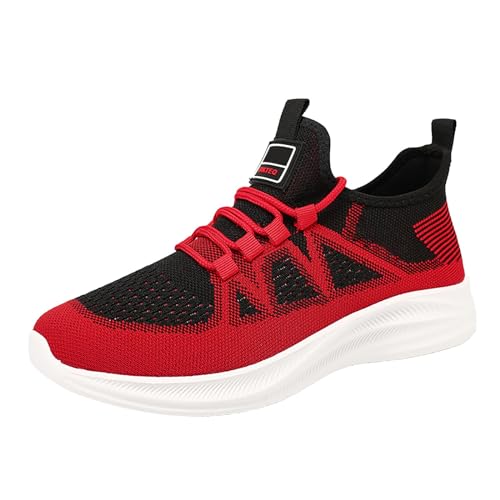 VBEDKDEB Sneakers Herren Laufschuhe Sportschuhe Herren Net Surface Light Freizeitschuhe Mode Atmungsaktive Sportlaufschuhe Leichte Schuhe (Red, 45) von VBEDKDEB