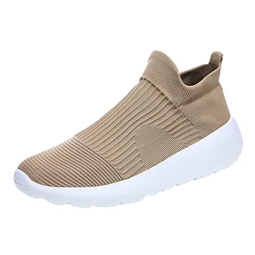 VBEDKDEB Sneakers Herren Laufschuhe Sportschuhe Männer Sportschuhe Neues Muster Mesh Atmungsaktiv Bequeme Einfache Einfarbige Slip Modeschuhe Herren Slipper (Khaki, 45) von VBEDKDEB