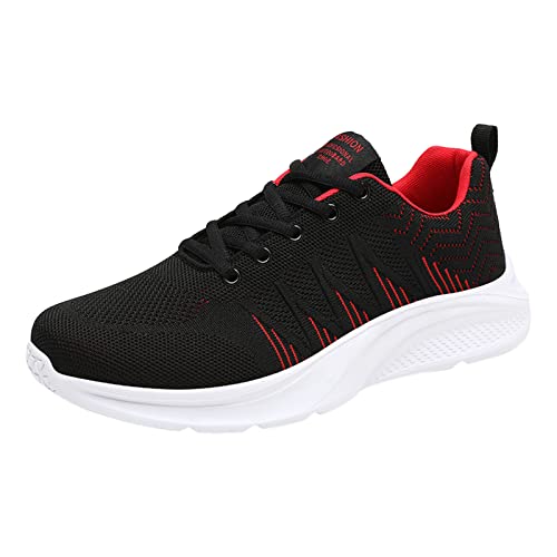 VBEDKDEB Sneakers Herren Laufschuhe Sportschuhe Männer Turnschuhe Mode Muster Mesh Atmungsaktiv Bequeme rutschfeste Vier Jahreszeiten Lässige Sportschuhe Herren Schuhe Schwarz (Red, 40) von VBEDKDEB