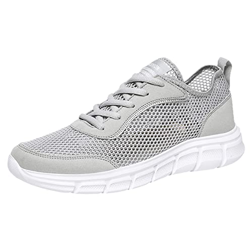 VBEDKDEB Sneakers Herren Laufschuhe Sportschuhe Mode Frühling Herren Sportschuhe Flacher Boden leichtes Fliegengewebe hohles Design atmungsaktiv bequem einfarbig geschnürt Trekkingschuhe (Grey, 44) von VBEDKDEB