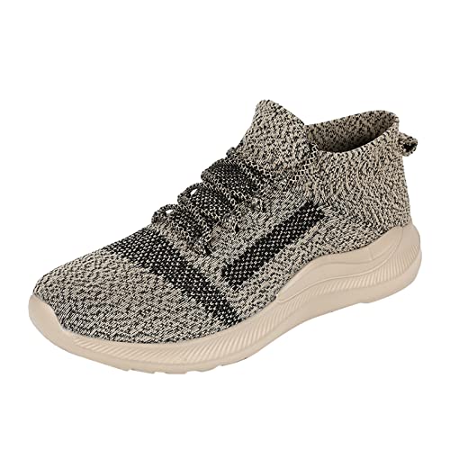 VBEDKDEB Sneakers Herren Laufschuhe Sportschuhe Mode Männer Sportschuhe Flachboden Leichte Fliege Gewebte Mesh Atmungsaktive Elastische Schnürung Sneakers Schuhe Herren (Khaki, 44) von VBEDKDEB