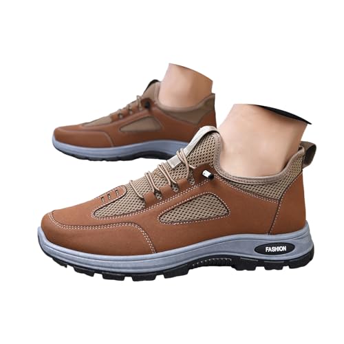 VBEDKDEB Sneakers Herren Laufschuhe Sportschuhe Modische Herren Sportschuhe Mesh Atmungsaktiv Bequem Leicht Flache Unterseite Weiche Spitze Casual Tennisschuhe Sandplatz (Gold, 46) von VBEDKDEB