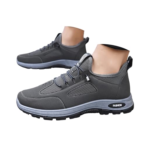 VBEDKDEB Sneakers Herren Laufschuhe Sportschuhe Modische Herren Sportschuhe Mesh Atmungsaktiv Bequem Leicht Flache Unterseite Weiche Spitze Casual Tennisschuhe Sandplatz (Grey, 45) von VBEDKDEB