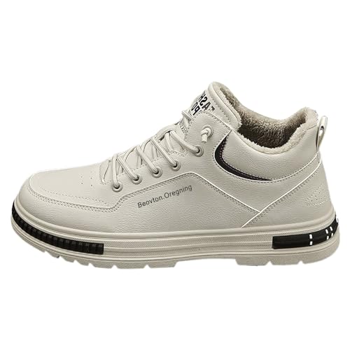 VBEDKDEB Sneakers Herren Sportschuhe Laufschuhe Männer Winter High Top Freizeitschuhe Plüsch Dicke Baumwollschuhe vielseitige Trendige Sport Freizeitschuhe Leinenschuhe Herren (Beige, 43) von VBEDKDEB
