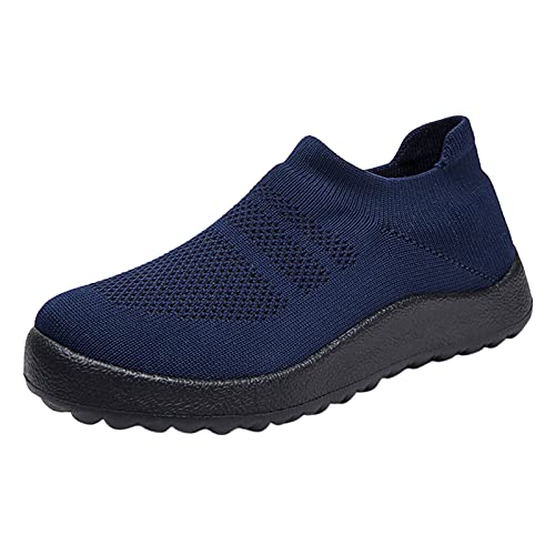 VBEDKDEB Sneakers Herren Sportschuhe Laufschuhe Mode Männer Sportschuhe Flachboden Leicht Slip Fliegen Gewebtes Mesh Atmungsaktiv Bequem Einfarbig Lässiger Stil Herren Schuhe Weiß (Dark Blue, 46) von VBEDKDEB