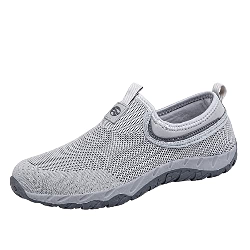 VBEDKDEB Sneakers Herren Sportschuhe Laufschuhe Paar Herren Spring Flying Knit Slip Casual Sportschuhe für mittlere ältere Menschen Weiße Sneaker (Grey, 40) von VBEDKDEB