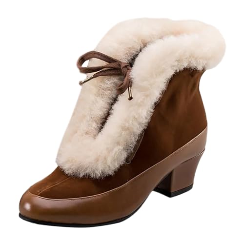 VBEDKDEB Stiefeletten Damen Stiefel Ankle Boots 2023 Schneeschuhe Außenhandel Große Plüsch Kurze Stiefel Warme Baumwollstiefel Baumwollschuhe Cowboystiefel Damen (Brown, 42) von VBEDKDEB