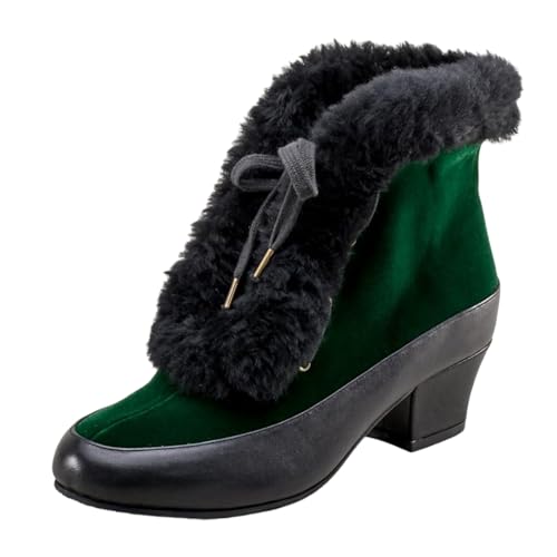 VBEDKDEB Stiefeletten Damen Stiefel Ankle Boots 2023 Schneeschuhe Außenhandel Große Plüsch Kurze Stiefel Warme Baumwollstiefel Baumwollschuhe Cowboystiefel Damen (Green, 40) von VBEDKDEB