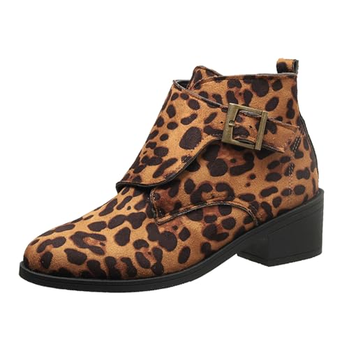 VBEDKDEB Stiefeletten Damen Stiefel Ankle Boots Britisches Canvas, Gürtelschnalle, spitzer, Dicker Absatz, Kurze Stiefeletten Mittelalter Schuhe Damen (Yellow, 42) von VBEDKDEB