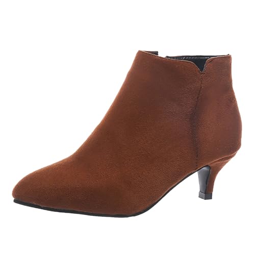 VBEDKDEB Stiefeletten Damen Stiefel Ankle Boots Damen Freizeit Rom Solide Große Größe Dünne Med Heels Reißverschluss Kurze Stiefel Schuhe Halbschuhe Elegant (Coffee, 42) von VBEDKDEB