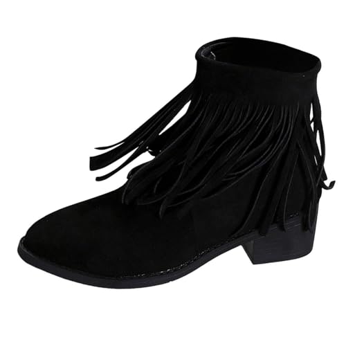 VBEDKDEB Stiefeletten Damen Stiefel Ankle Boots Damen Modische Stiefeletten mit Quaste und niedrigem Schaft, spitzem seitlichem Reißverschluss Mittelalter Schuhe (39) von VBEDKDEB