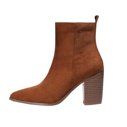 VBEDKDEB Stiefeletten Damen Stiefel Ankle Boots Damen Stiefeletten Modische Stiefel Reitstiefel Für Freizeitstiefel Für Gummistiefel Rosa (Brown, 41) von VBEDKDEB