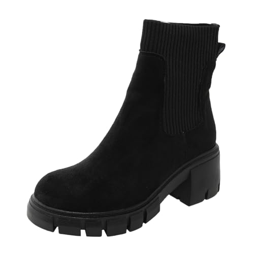 VBEDKDEB Stiefeletten Damen Stiefel Ankle Boots Damen Stiefeletten Modische Stiefel Reitstiefel Für Runde Zehenpartie Hoher Absatz Klobiger Absatz Schlupfschuhe Modische Schuhe Gummi Boot (38) von VBEDKDEB