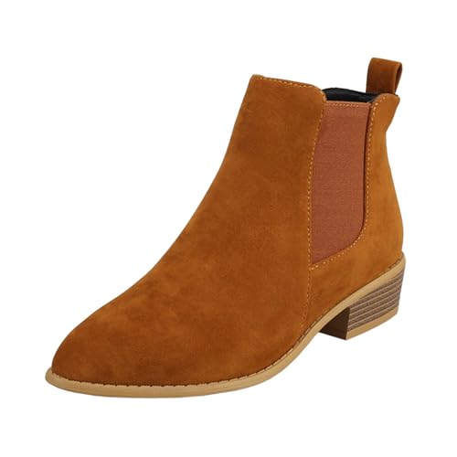 VBEDKDEB Stiefeletten Damen Stiefel Ankle Boots Damen Stiefeletten Modische Stiefel Reitstiefel Für Solide Freizeitstiefel Gummi (Brown, 42) von VBEDKDEB