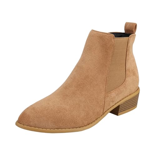 VBEDKDEB Stiefeletten Damen Stiefel Ankle Boots Damen Stiefeletten Modische Stiefel Reitstiefel Für Solide Freizeitstiefel Gummi (Khaki, 37) von VBEDKDEB