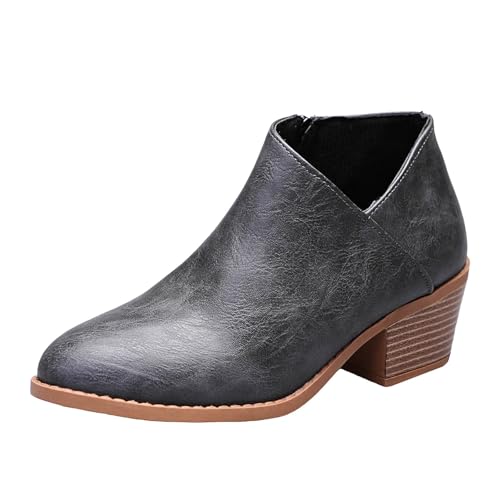 VBEDKDEB Stiefeletten Damen Stiefel Ankle Boots Damen Stiefeletten Modische Stiefel Reitstiefel für Festival Schuhe (Grey, 40) von VBEDKDEB
