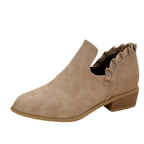 VBEDKDEB Stiefeletten Damen Stiefel Ankle Boots Damen Stiefeletten Modische Stiefel Reitstiefel für Gefütterte Gummistiefel (Khaki, 42) von VBEDKDEB