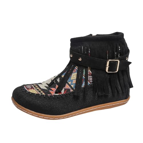 VBEDKDEB Stiefeletten Damen Stiefel Ankle Boots Damen Stiefeletten aus Wildleder mit Fransen, runde Zehenpartie, warm, modisch, Western Outdoor Kurzstiefel mit Reißverschluss Schnürboots (38) von VBEDKDEB