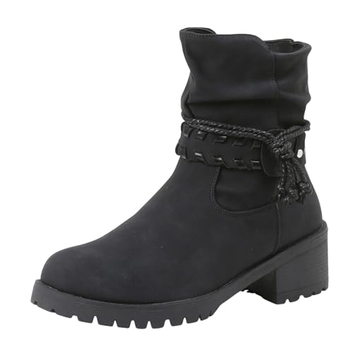 VBEDKDEB Stiefeletten Damen Stiefel Ankle Boots Damen Stiefeletten mit Absatz, modische runde Zehenpartie, klobiger Blockabsatz, seitlicher Reißverschluss, Kurze Booties Plateau Stiefel (41) von VBEDKDEB