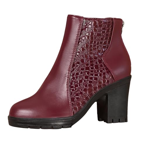 VBEDKDEB Stiefeletten Damen Stiefel Ankle Boots Damen Stiefeletten mit Blockabsatz und runder Zehenpartie, modische, lässige Lederstiefel mit Reißverschluss hinten und runder Zehenpartie Schuhe (39) von VBEDKDEB