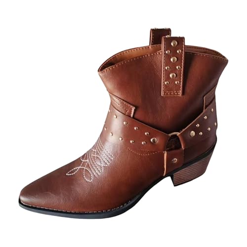 VBEDKDEB Stiefeletten Damen Stiefel Ankle Boots Damen Stiefeletten mit Blockabsatz und spitzer Spitzer Zehenpartie, modische Kurze Stiefel im klassischen Stil Plateau (Brown, 40) von VBEDKDEB