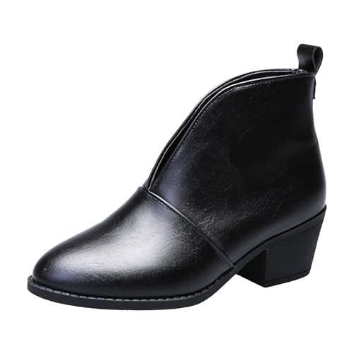 VBEDKDEB Stiefeletten Damen Stiefel Ankle Boots Damen Stiefeletten mit klobigem Absatz spitzer Zehenpartie, modische lässige Slip On klassischem Schuhe Dirndl (38) von VBEDKDEB