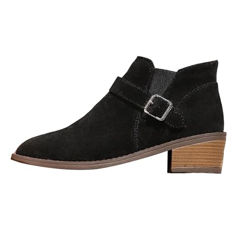 VBEDKDEB Stiefeletten Damen Stiefel Ankle Boots Damen Stiefeletten mit niedrigem Schaft, spitzer Zehenpartie und klobigem Absatz Gummistiefel Hoch (42) von VBEDKDEB