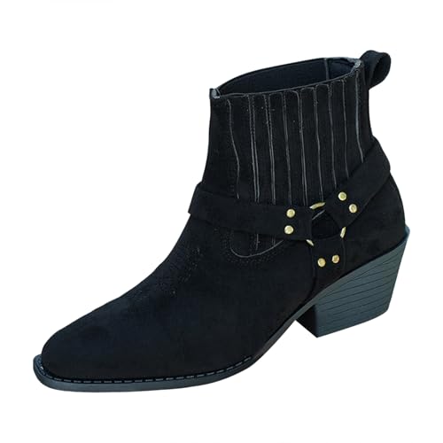 VBEDKDEB Stiefeletten Damen Stiefel Ankle Boots Damen Stiefeletten mit spitzer Zehenpartie, modischem Mittelabsatz, klobigem Absatz kurzer Stiefelette Festival Boots (37) von VBEDKDEB