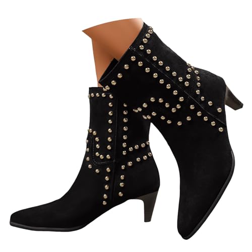 VBEDKDEB Stiefeletten Damen Stiefel Ankle Boots Damen Stiefeletten mit spitzer Zehenpartie und Stiletto Absatz, wadenlang, modisch, lässig, mit Strasssteinen besetzt Reitstiefeletten (38) von VBEDKDEB