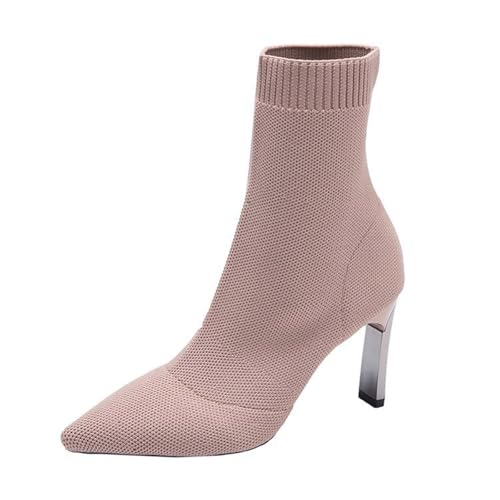VBEDKDEB Stiefeletten Damen Stiefel Ankle Boots Damen und Winter Modische Spitze Einfarbig Gestrickt Patchwork Bequeme Stiefeletten Mit Hohen Absätzen Springerstiefel (42) von VBEDKDEB