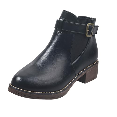 VBEDKDEB Stiefeletten Damen Stiefel Ankle Boots Damenmode, lässige Stiefeletten mit Retro Gürtel Gummistiefel Gefüttert (40) von VBEDKDEB