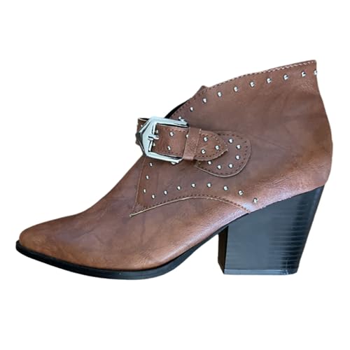VBEDKDEB Stiefeletten Damen Stiefel Ankle Boots Damenmode Casual Spitzschuh Kurze Herrenstiefel Gummistiefel Festival (Brown, 36) von VBEDKDEB
