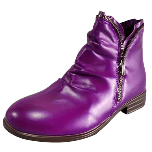 VBEDKDEB Stiefeletten Damen Stiefel Ankle Boots Damenmode Farblich passende und Winterstiefel für Damen mit seitlichem Reißverschluss, Kurze Stiefel Goth Schuhe (Purple, 40) von VBEDKDEB