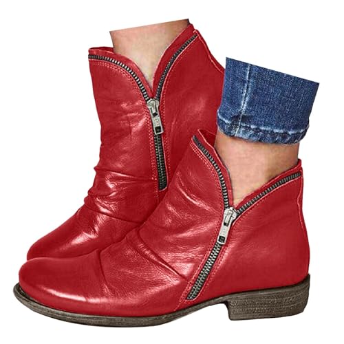 VBEDKDEB Stiefeletten Damen Stiefel Ankle Boots Damenmode Farblich passende und Winterstiefel für Damen mit seitlichem Reißverschluss, Kurze Stiefel Goth Schuhe (Red, 40) von VBEDKDEB