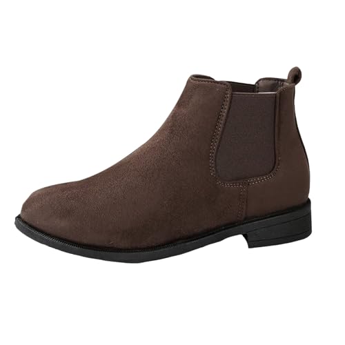VBEDKDEB Stiefeletten Damen Stiefel Ankle Boots Damenmode Pointed Toe Chunky Heel Slip auf Casual Ankle Boots 1111121 Stiefel (Brown, 40) von VBEDKDEB