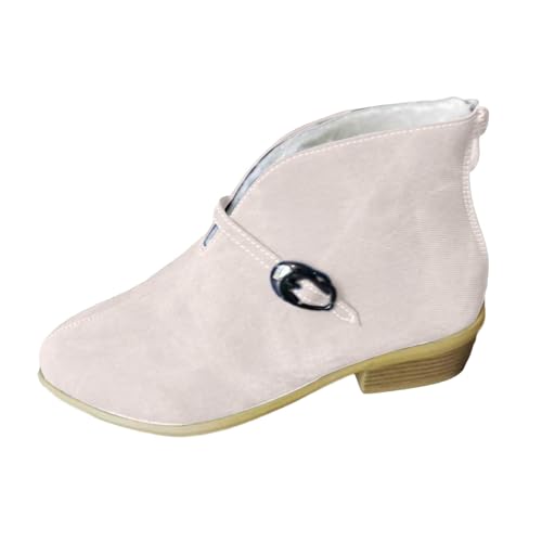 VBEDKDEB Stiefeletten Damen Stiefel Ankle Boots Damenmode Spitz zulaufende Zehenpartie Low Top Blockabsatz Herbst und Winter Plus Samt Stiefeletten Lackstiefel (White, 42) von VBEDKDEB