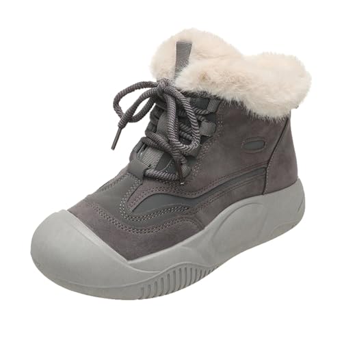 VBEDKDEB Stiefeletten Damen Stiefel Ankle Boots Damenschuhe, modische Stiefel mit Dicker Sohle, mittellange Ärmel, Plüsch, warme Schneestiefel für den Außenbereich Militär (Grey, 38) von VBEDKDEB