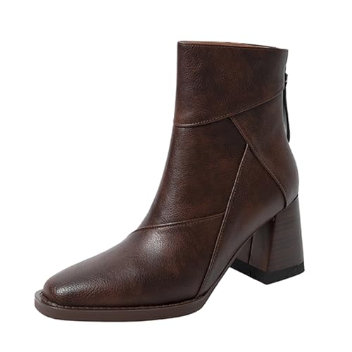 VBEDKDEB Stiefeletten Damen Stiefel Ankle Boots Damenschuhe, modische Stiefel mit Dicker Sohle, mittellange Ärmel, Plüsch, warme Schneestiefel für den Außenbereich Motorrad Schuhe Damen (Brown, 37) von VBEDKDEB