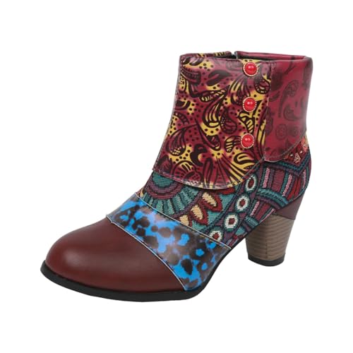 VBEDKDEB Stiefeletten Damen Stiefel Ankle Boots Damenschuhe und Winter Stiefeletten Modische farblich passende Dicke Ferse Outdoor Casual Stiefel Cow Boy Boots Damen (Purple, 40) von VBEDKDEB