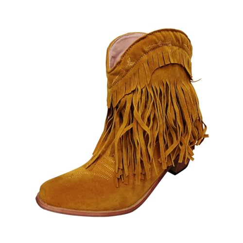 VBEDKDEB Stiefeletten Damen Stiefel Ankle Boots Damenstiefel Jeansstiefel Stiefeletten für Damen Einzelschuhe Halbschuhe (Yellow, 42) von VBEDKDEB